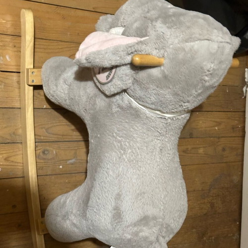 Rocking elephant toy new with tag, gray with pink details