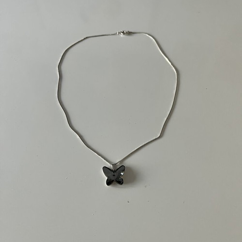 Black Butterfly Pendant Necklace with Silver Chain, like new