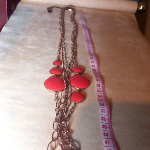 Gregio long necklace 90 cm with coral enamel, new