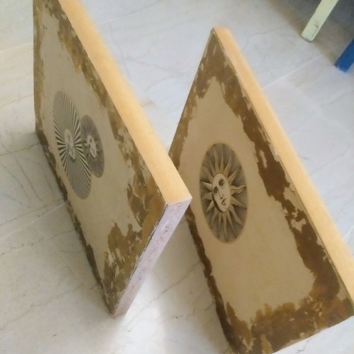 Fornasetti art prints with gold leaf on solid wood like new