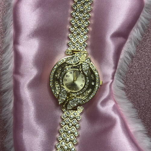 Gold watch with crystals and butterflies like new