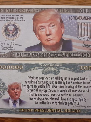 Fake Trump Presidential Million Dollar Banknote 2016 new