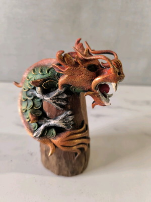 Wooden dragon handmade used with painted details