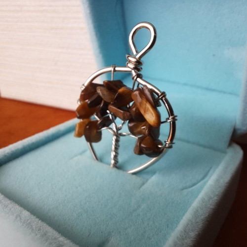 Tree of Life pendant with natural Tiger's Eye crystal new