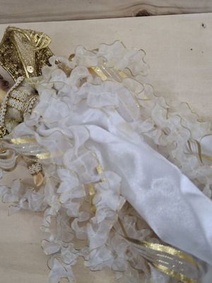 White hanging angel with gold wings, porcelain body