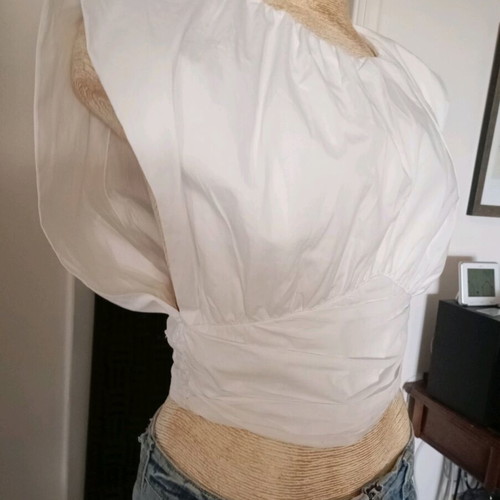 ZARA women's blouse new, size S, white cotton poplin