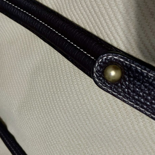 Massimo Dutti leather and cotton tote bag, dark brown and ecru