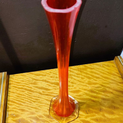 Glass tall narrow red vase 1970 used