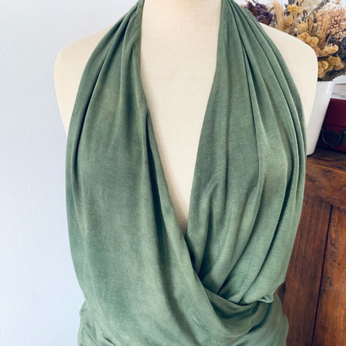 Dyens + Fotinaki handmade green set with asymmetrical skirt