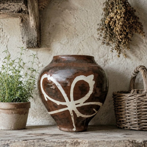 Handmade clay jar like new, traditional folk pottery