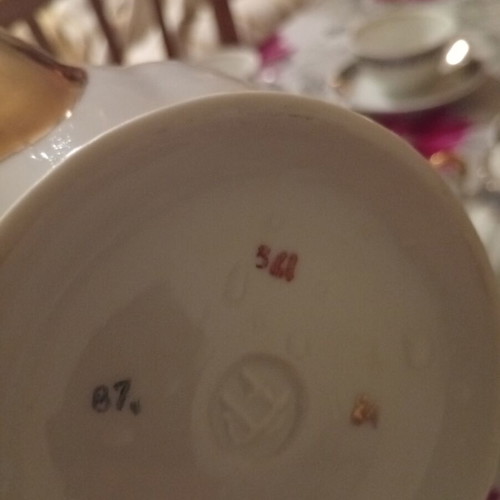 Porcelain vintage luxury tea set, 8 pieces, white and light blue