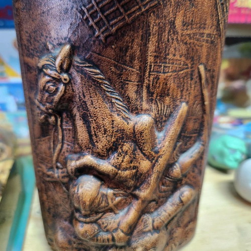 Whisky bottle Don Quixote vintage used, covered with genuine leather