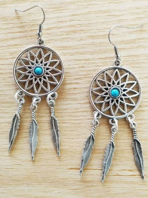 Boho dreamcatcher earrings new with metal details and steel hook