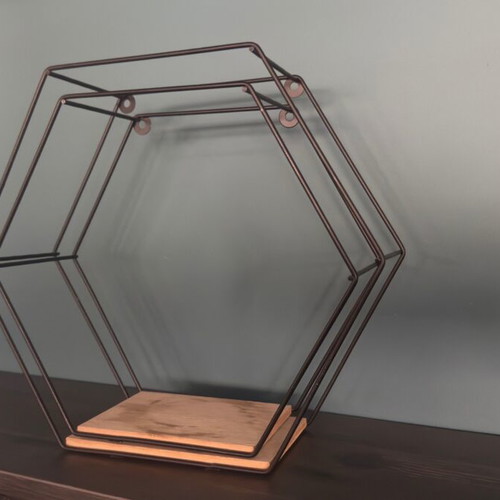 Metal wall shelves used set of 2 with wooden base hexagon