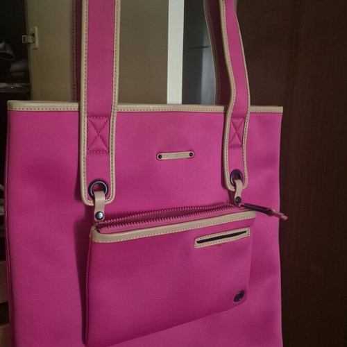 Juicy Couture shoulder bag pink fabric with beige leather trim like new