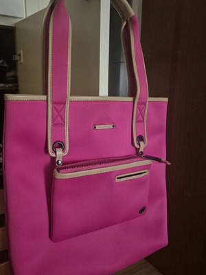 Juicy Couture shoulder bag pink fabric with beige leather trim like new