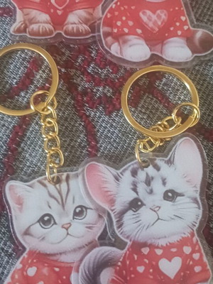 Set of 4 cat keychains, multicolored