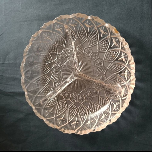 Glass embossed nut dish 3-section used