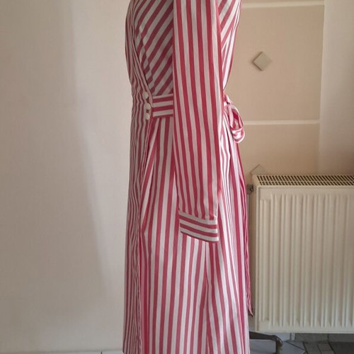 Maerz Cotton Dress Like New, White and Raspberry with Belt and Pockets