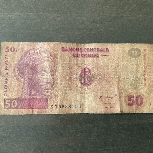 Congo 50 Francs banknote used, 2000 issue