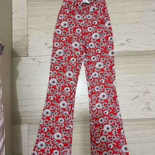 Flared pants with flowers new, red, Bershka, XS
