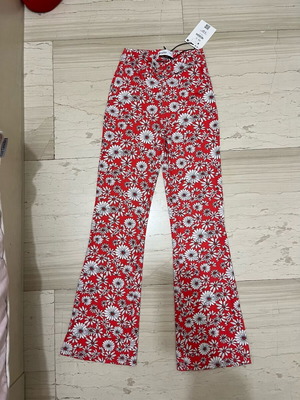 Flared pants with flowers new, red, Bershka, XS