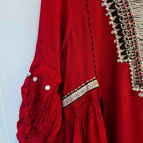 W Indian brand dress, red with decorative embroidery and tassels, size M