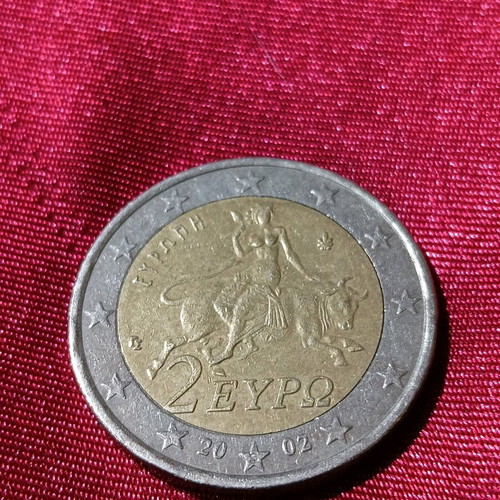 Greek 2 euro coin 2002 S used with errors