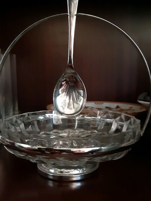 Plate for ice cubes and cheese used with spoon and support base