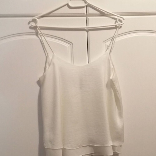 Stradivarius women's top like new, white, crepe satin texture