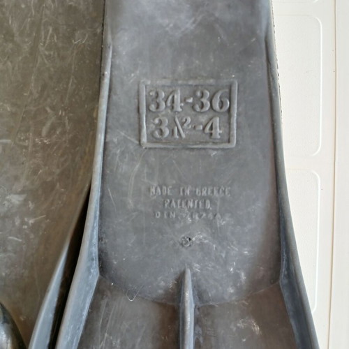 Black diving fins used, size 34-36