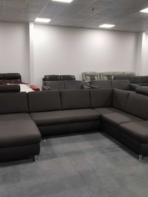 Brown-gray leather corner sofa CARO new with storage function