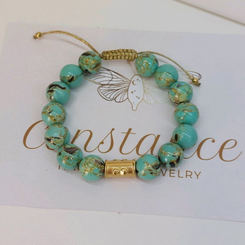 Bracelet with nephrite semi-precious stones and steel new