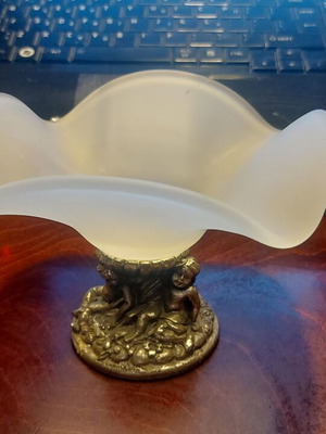 Glass bowl on metal base like new