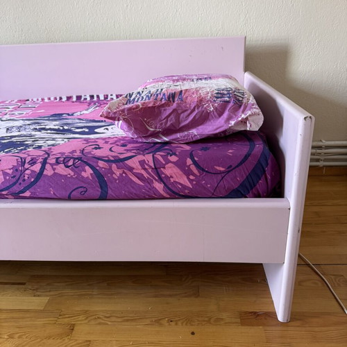 Children's wooden single bed-sofa in pink shade, used