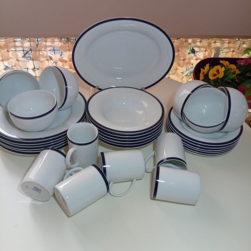 IONIA Mediterranean Blue 31-piece porcelain dinnerware set