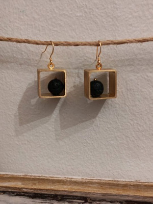 Earrings with black lava stones new, gold plated
