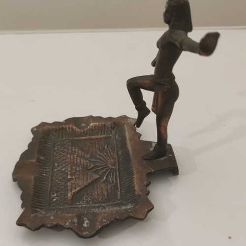 Vintage Brass Ashtray Egyptian Revival with Dancer Figurine, like new