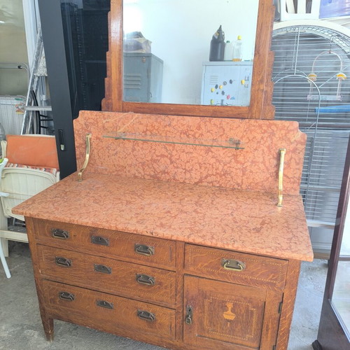 Interwar Lavomano wooden buffet with marble top used