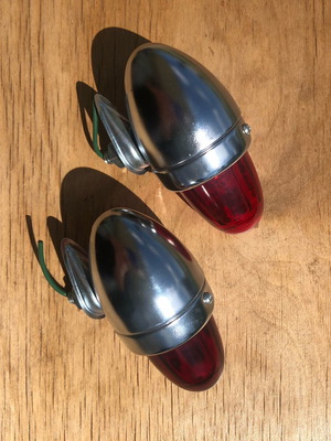 Vintage Pair of Red Rear Lights for Bicycle or Motorcycle with Dynamo