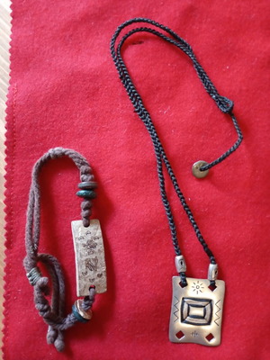 Jewelry set with long necklace and tribal style bracelet