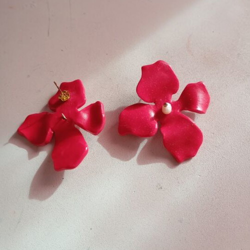 Handmade flower earrings new, pink and red