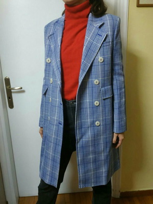 Mango blue checkered coat new, double breasted, size S