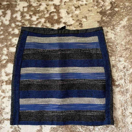 Skirt with blue shades used, leather details, size 38