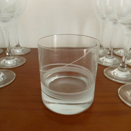 Vintage set of 48 stemmed glasses with swirl engraving for 12 people