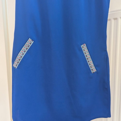 Maison Scotch Royal Blue Shift Dress like new with embroidered fake pockets