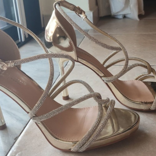 Luigi sandals with crisscross straps and strass, gold, size 38