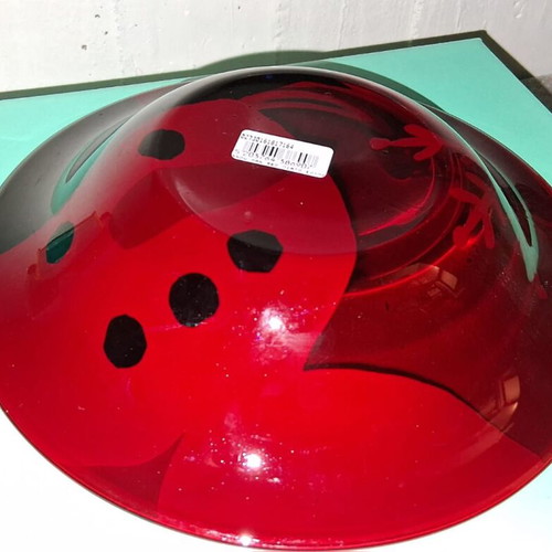 Kosta Boda crystal bowl new, Christmas deep red