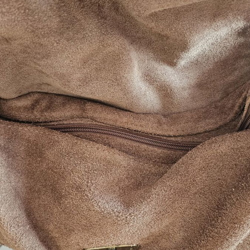 Leather-suede shoulder bag like new, beige and brown