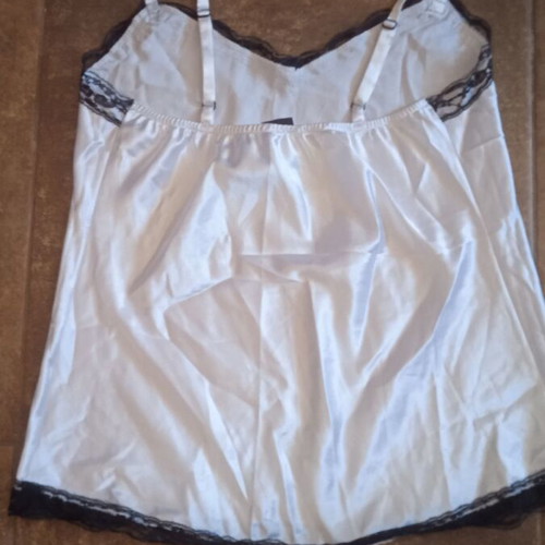 Danoff lingerie top white satin with black lace like new
